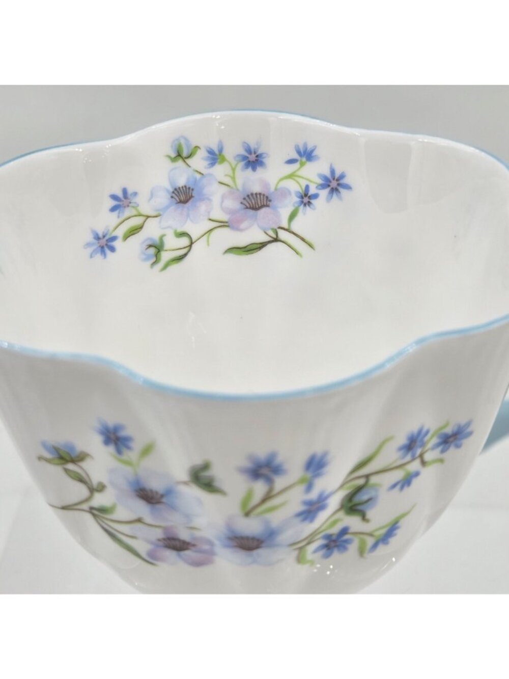 Shelley Blue Rock Dainty Set of 2 Flat Cup and Saucer Set Blue Trim Bone China - Picture 12 of 13